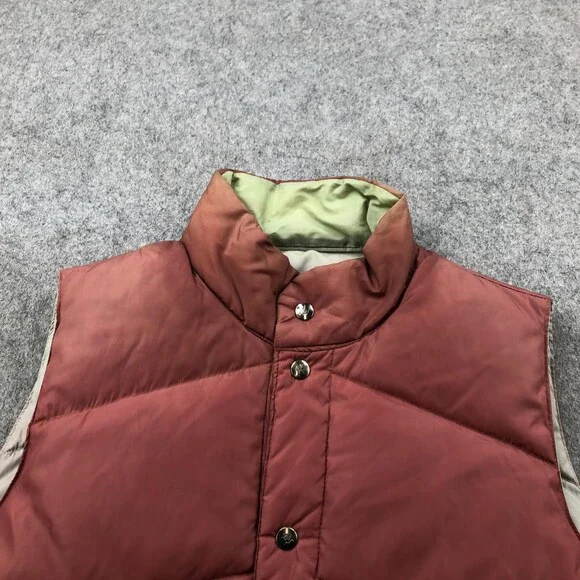 Camel Goose Down Vest Mens Medium Reversible Red Tan Puffer Quilted Snap Front - Picture 7 of 15